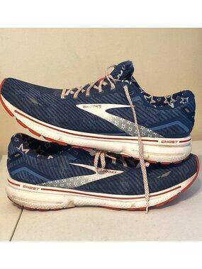 Men's Brooks Ghost 15 Stars and Stripes Blue Silver Red Running Shoes Size 13
